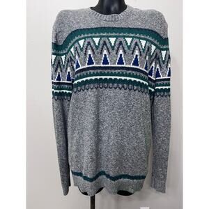 Vintage Hollister Fair Isle Sweater Sz L Pullover Gray Colorful Y2K Winter Cabin